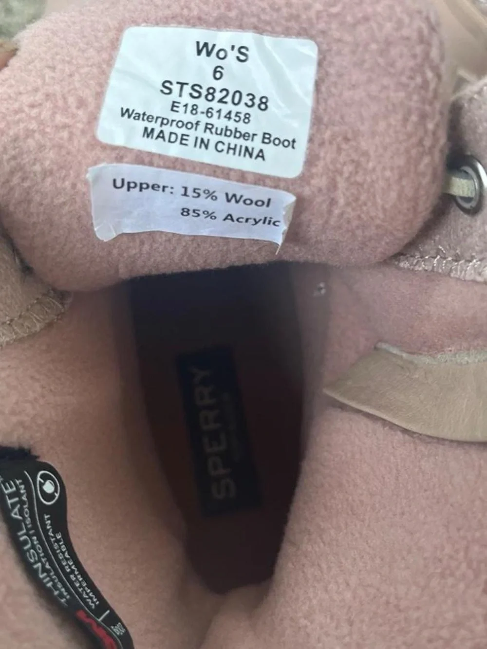 Sperry Fall Winter Waterproof Pink & Tan Rain Boots Women’s 6 Duckboots